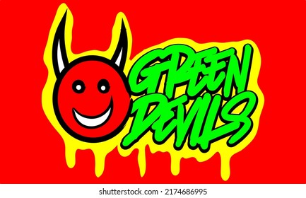 Green Devils Hand Lettering Typography For Print T Shirt, Stickers, Posters. Premium Vector.