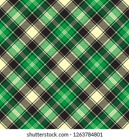 Green diagonal fabric texture tartan seamless pattern. Vector illustration.