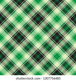 Green diagonal plaid seamless pattern. Vector illustration.