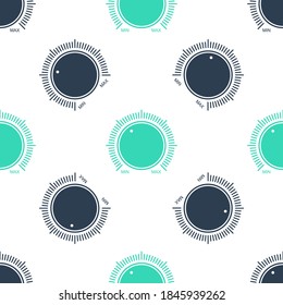 Green Dial knob level technology settings icon isolated seamless pattern on white background. Volume button, sound control, music knob with scale, analog regulator. Vector.