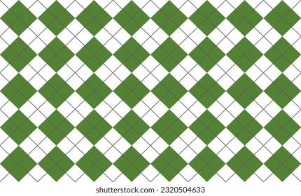 green diamond with dot line grid on top on white white as checkerboard repeat pattern, replete image, design for fabric printing
