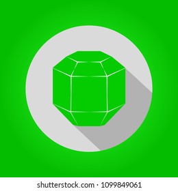green diamond. Flat vector design with shadow. On green background