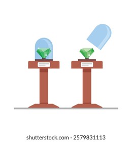Green diamond in glass showcase vector illustration