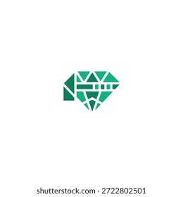 Ideia do logotipo da forma do martelo de diamante verde.