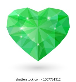 Green diamond heart shape on white background. Vector.