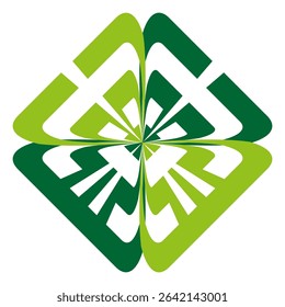 Green diamond icon. Four shape figure. Geometric vector symbol. Bright colored form.
