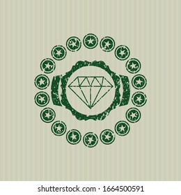 Green diamond icon inside distress grunge seal