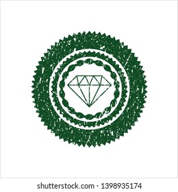 Green diamond icon inside distressed grunge stamp