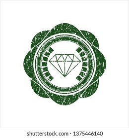 Green diamond icon inside rubber grunge stamp