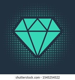 Green Diamond icon isolated on blue background. Jewelry symbol. Gem stone. Abstract circle random dots. Vector Illustration