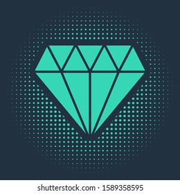 Green Diamond icon isolated on blue background. Jewelry symbol. Gem stone. Abstract circle random dots. Vector Illustration