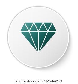 Green Diamond icon isolated on white background. Jewelry symbol. Gem stone. White circle button. Vector Illustration