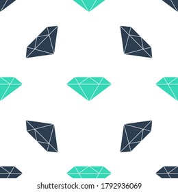 Green Diamond icon isolated seamless pattern on white background. Jewelry symbol. Gem stone.  Vector