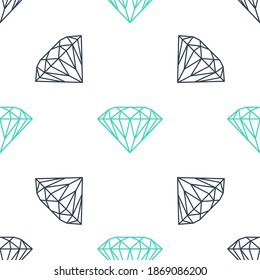 Green Diamond icon isolated seamless pattern on white background. Jewelry symbol. Gem stone. Vector.