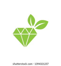 Green Diamond With Leaves, Vector Logo Icon