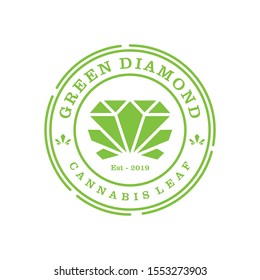 green diamond logo design vector with the concept of cannabis leaf and vintage style