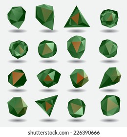 Green diamond polygon triangle stone 3d objects set