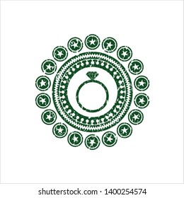 Green diamond ring icon inside distress grunge stamp