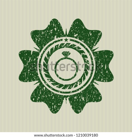 Green diamond ring icon inside grunge seal