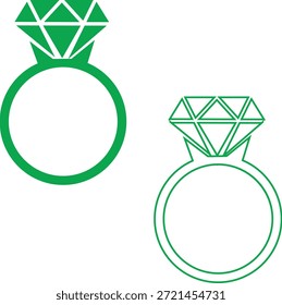 Iconos de anillo de diamantes verdes con diferentes estilos de línea