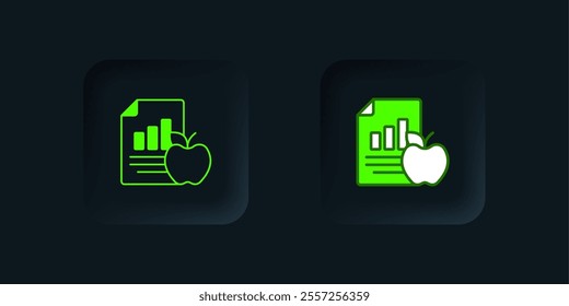 Green Diet plan icon isolated on isolated on black background. Concept of fitness marathon, proper nutrition, healthy food, beautiful body, vegetables, slimming. Black square button. Vector