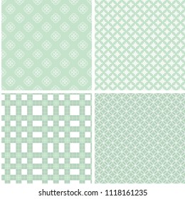 Green different vector seamless patterns. Abstract ornaments.