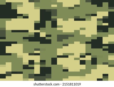 Green Digi Camo Vector, Seamless Pattern. Multi-scale Modern 8bit Pixel Camouflage In Olive, Green And Jungle Tones. Digicamo Background Design.