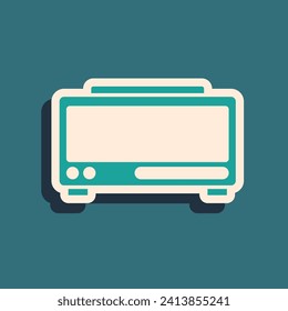 Green Digital alarm clock icon isolated on green background. Electronic watch alarm clock. Time icon. Long shadow style. Vector
