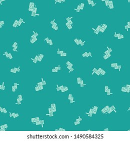 Green Digital door lock with wireless technology for lock icon isolated seamless pattern on green background. Door handle sign. Security smart home.  Vector Illustration