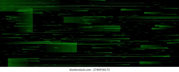 Green digital glitch effect with matrix texture for binary data overlay. Hud pixel game graphic for stream with neon glow and grain. Old tv or cyber scifi design. Abstract crt stripe element for vhs.
