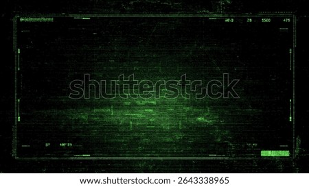 Green digital hud screen with glitch effect and data. Technology background for cyber world and futuristic display design.