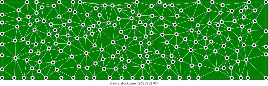 A green digital network pattern with interconnected white dots and lines, resembling a tech or communication grid, representing connectivity and data flow.

