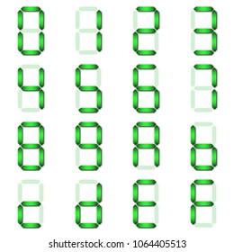 Green Digital number set of seven segment type on isolate white background for graphic idea design paper cut concept