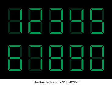 Green digital numbers. Calculator display, Vector illustration