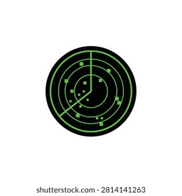 Green Digital Radar Screen Interface with Scanning Target Blips and Circular Grid Illustration