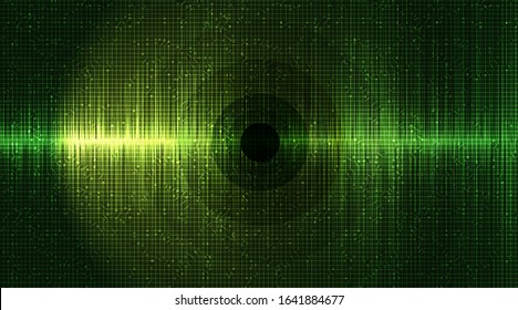 Green Digital Sound Wave Background with Circle Vibration,technology and earthquake wave diagram concept,design for music studio and science,Vector Illustration.