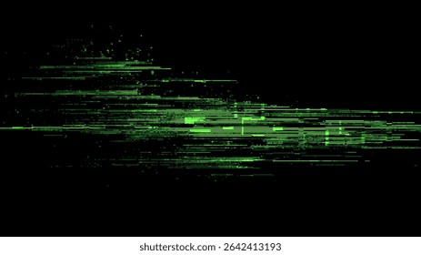Fluxo digital verde no plano de fundo preto representando o fluxo de dados. Código de computador abstrato ou um padrão tipo matriz para o conceito de tecnologia.