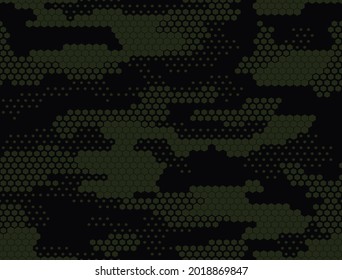 Green digital vector camouflage, geometric seamless pattern. Forest background