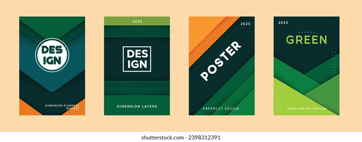 Green dimension layers poster set background template papercut design style