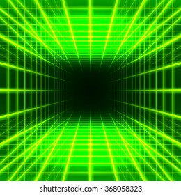 Green dimensional grid space on black background