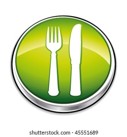 Green dining symbol button. Vector illustration.