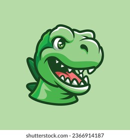 Green Dino Head Cartoon Funny Illustration Kids