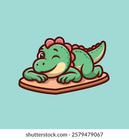 Green Dino Laying Cartoon Illustration
