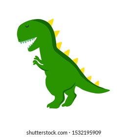 Green dinosaur cartoon vector illustration isolated on white background. T-rex.