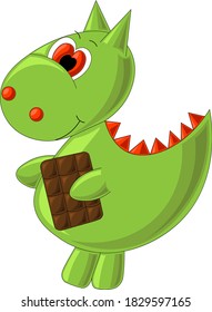 Green Dinosaur with chocolate in cartoon style