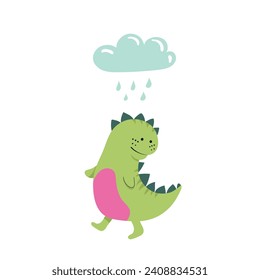 Green dinosaur and cloud. Green dinosaur. Vector illustration