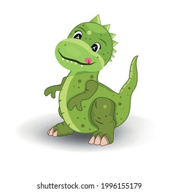 Green dinosaur. Cute baby picture. Vector. Illustration. Animation. Cartoon. White background. Isolated. The Dragon.	