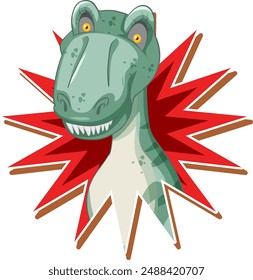 Green dinosaur head with a red burst background
