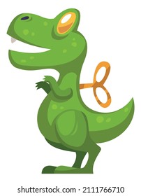Green dinosaur icon. Cartoon clockwork kid toy