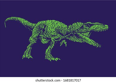 Green dinosaur isolated on blue background, vector color illustration